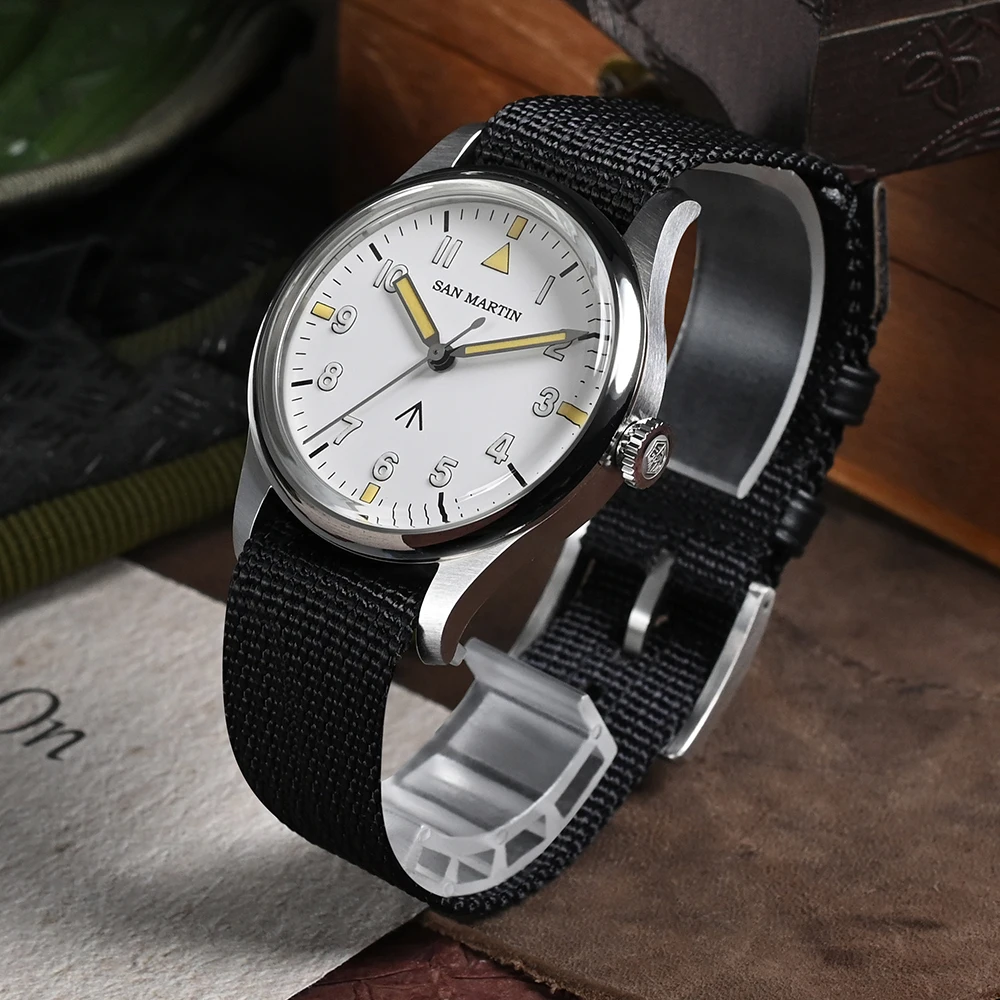 Reloj piloto San Martin de 36mm para hombre VH31, movimiento Mechaquartz, barrido, segunda serie de cuarzo, correa de nailon de estilo Simple, 10