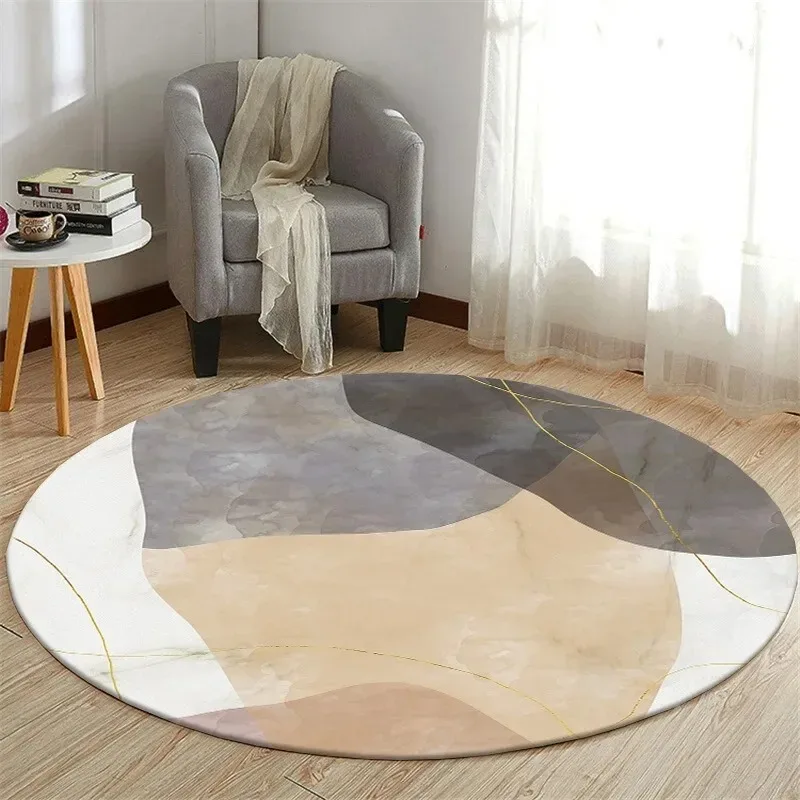 Colour Nordic Green Gold White Marble Round Area Rug,Circle Carpet Rug for Living Room Bedroom Sofa Decor, Floor Mat Kitchen Mat