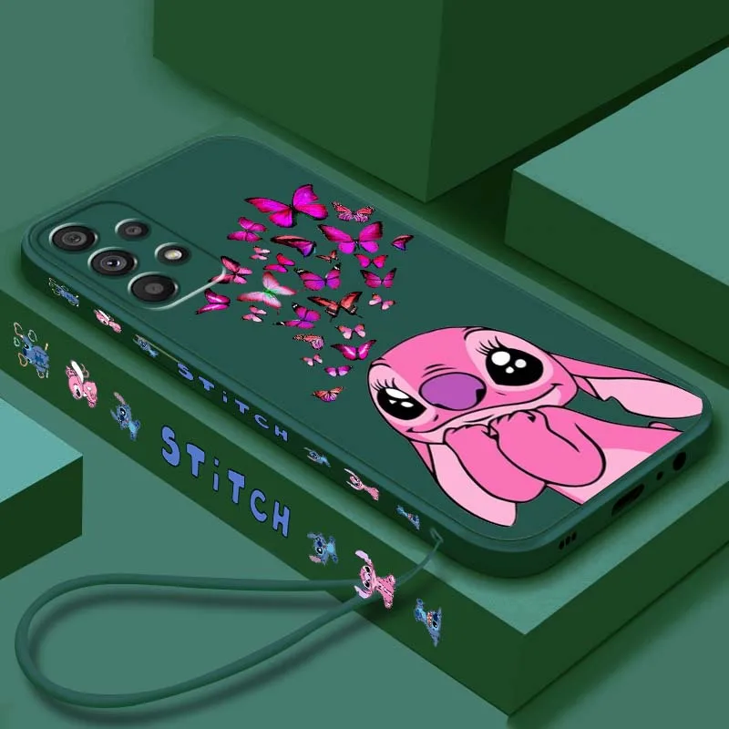 

Cartoon Stitch Angel Butterfly For Samsung Note 20 Ultra A04 A05 A13 A15 A14 A12 A22 A23 A25 A42 5G Liquid Left Rope Phone Case