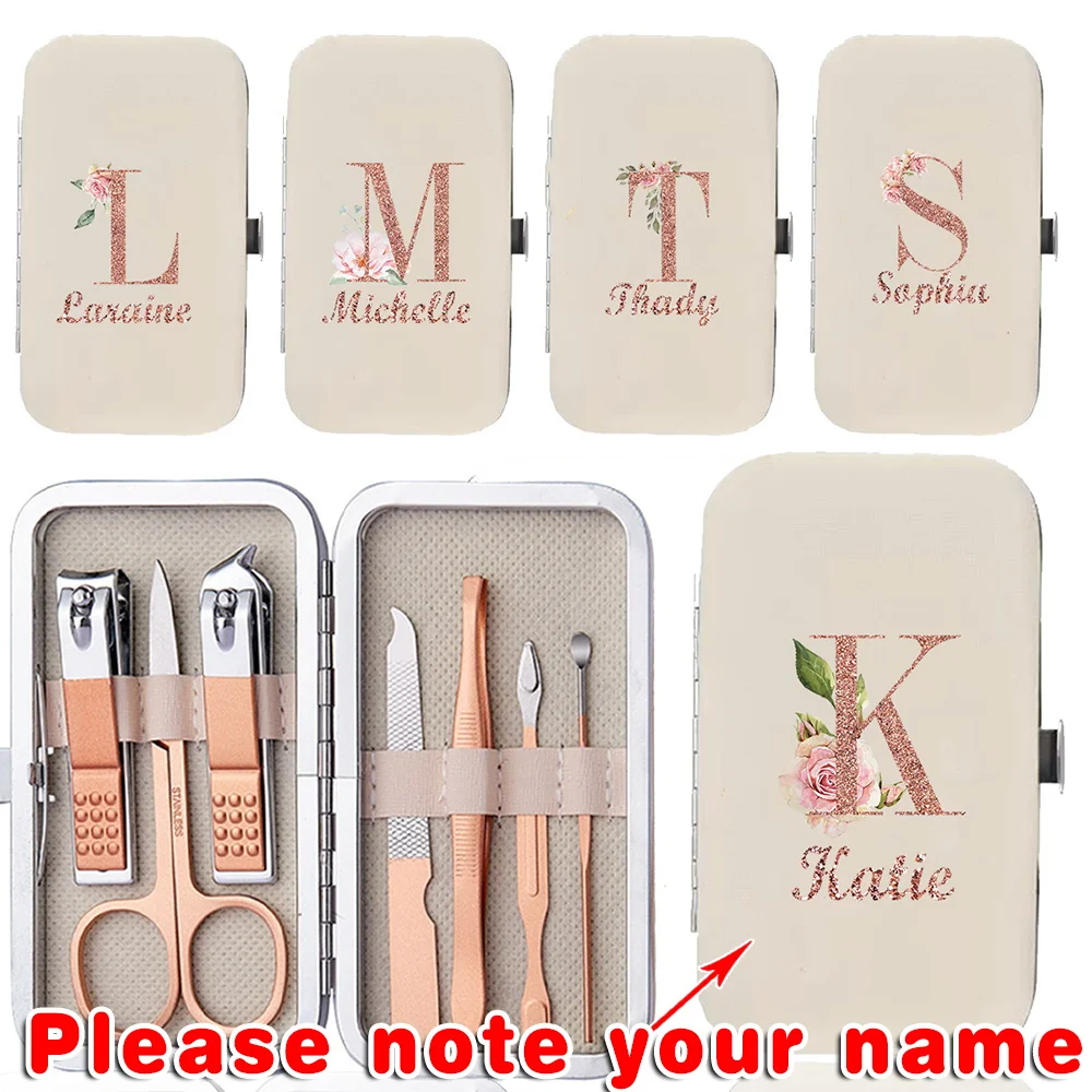 

Customized Name 7 PCS Professional Nail Clippers Set Stainless Steel Manicure Pedicure Kit With Organizer Case Home Care Use