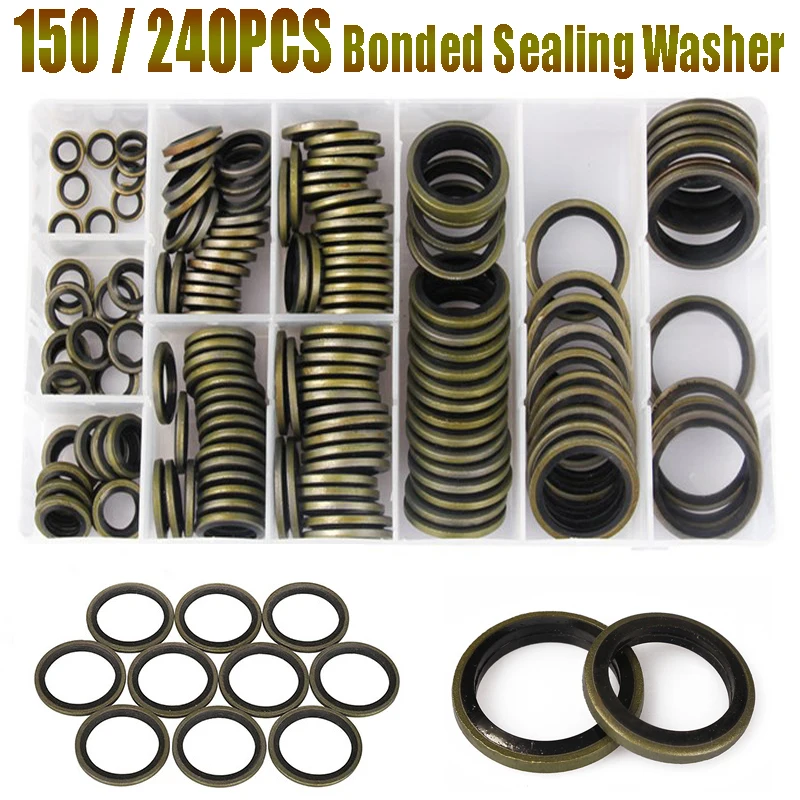 

240pcs/150pcs High Press Hydralic Rubber Oil Pip Bonded Washer Metal Drain Plug Gasket Fit Combined Sealing Ring