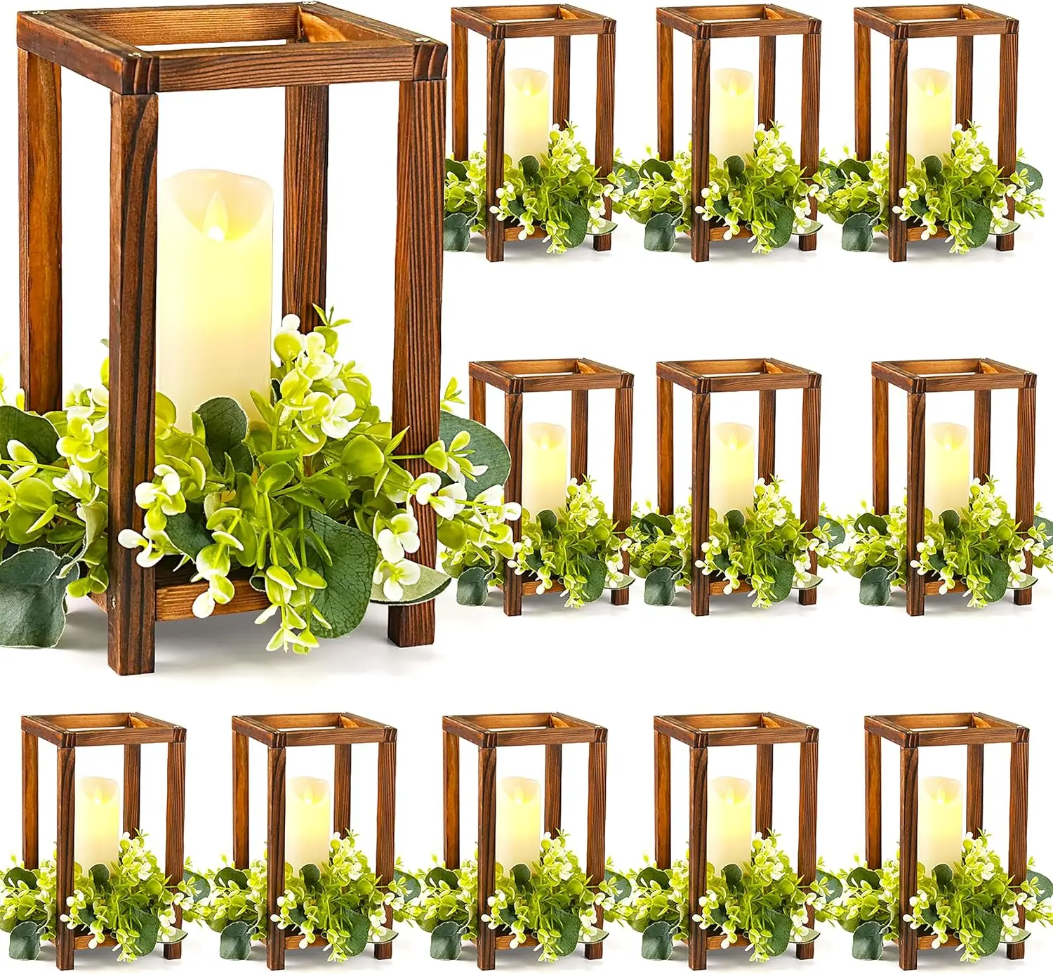 

12 Set Wooden Wedding Lantern Centerpiece, Lantern Candle Holder for Farmhouse Candle Lantern (No Candles & Flowers)