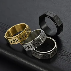 Men's Retro Nordic Eight-sided Viking Stainless Steel Rotatable Ring Rune Character Personalized Unisex Ring