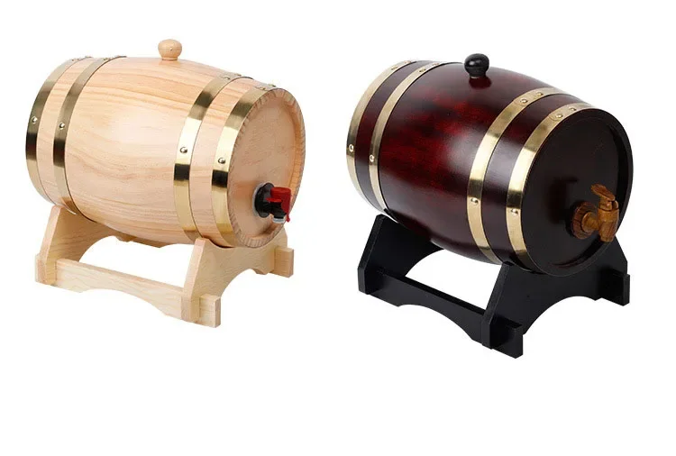 1.5/3L Wood Barrel Vintage Oak Beer Brewing Tools Tap Dispenser for Rum Pot Whisky Wine Mini Keg Bar Home Brew Beer Keg