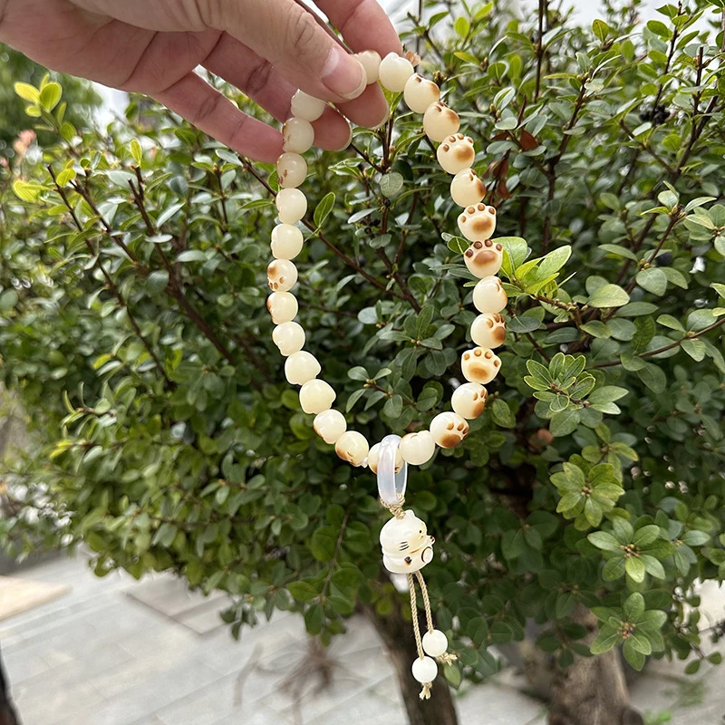 Abacus Bead Multi-Gem Bodhi Root Bracelet with Apple-shaped Beads, Weathered Yellow, Collectible Hand Jewelry