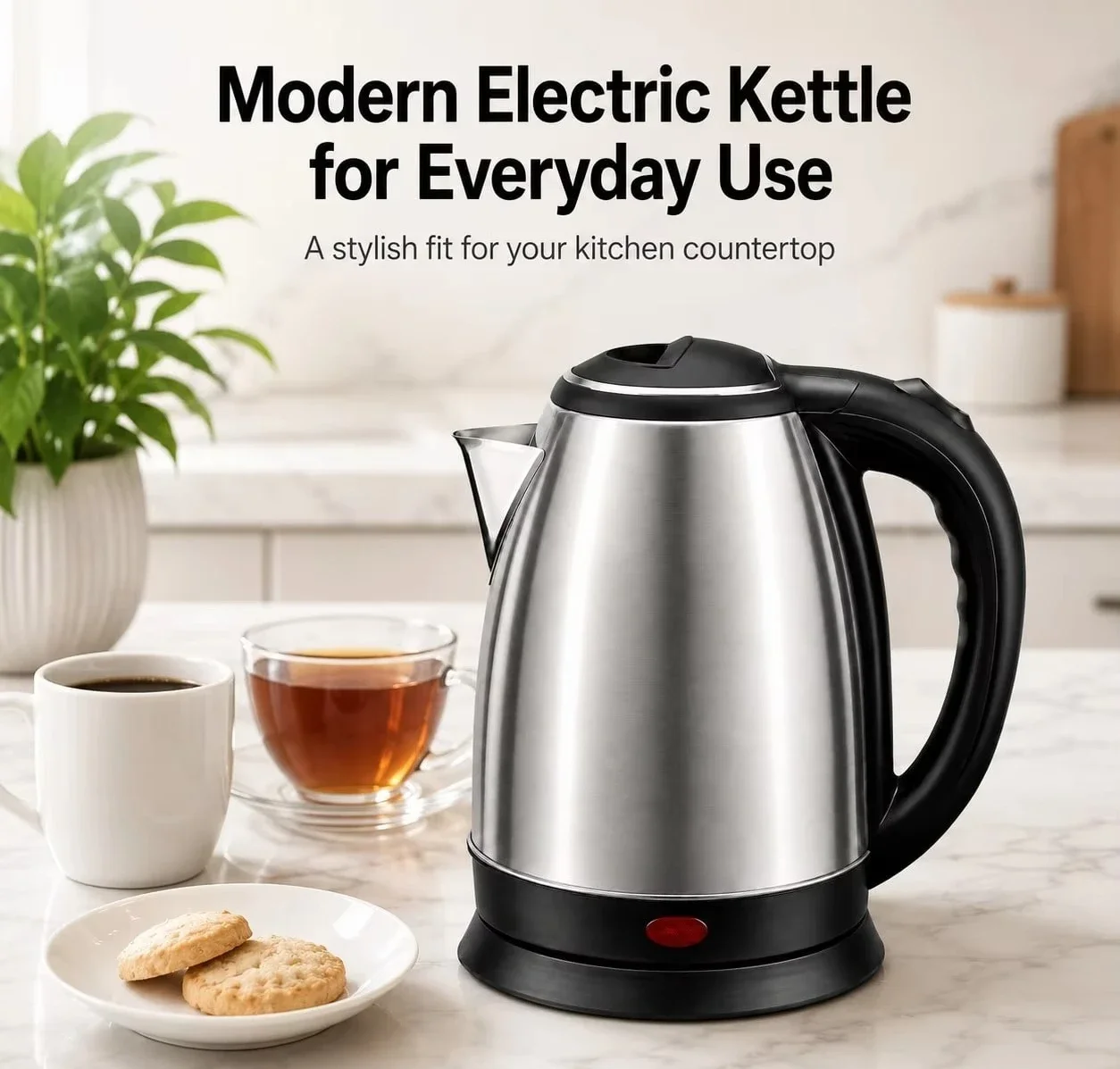 1pc Electric Kettle, 304 Stainless Steel Large Capacity Electric Kettle, Automatic Power-Off, Anti-Scalding Coiled Boiling Kettle, Household Stainless Steel Electric Kettle, Suitable For Home, Rooms, Hotels