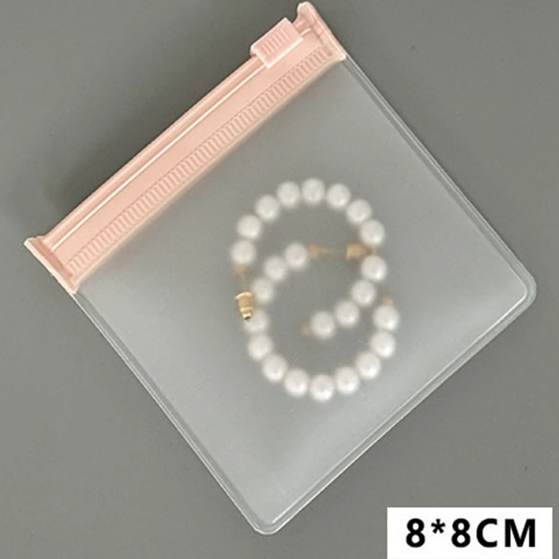 100pcs PINK Jewelry Frosted Zipper Bag Ring Earring Necklace Bracelet Packaging Transparent EVA Plastic Storage Envelope Pouch