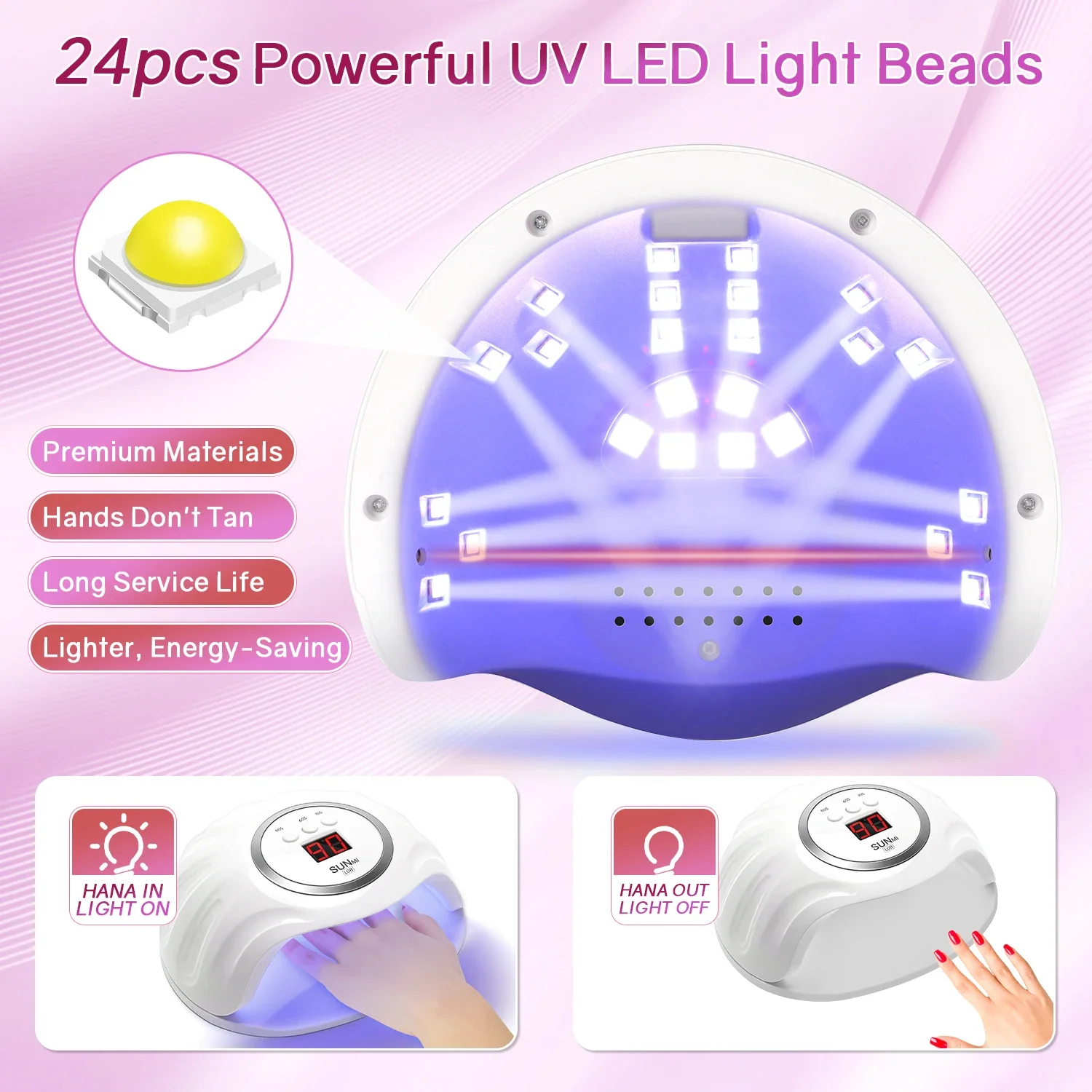 LED Nail Lamp 72W for Gel Nails Fast Curing Dryer with 24 LEDS 3 Timers Professional UV Light for Home Salon Nail Art Tools