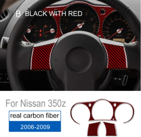 

Carbon Fiber Speedometer Steering Wheel Cover Without Buttons For Nissan 350Z Real Sticker Interior Accessories Upgrade Auto