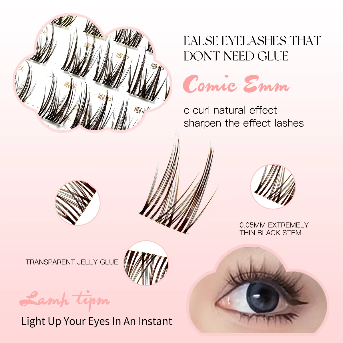 Cílios postiços magnéticos sem cola, 80 clusters, naturais, finos, reutilizáveis, cachos fofos, ultrafinos para iniciantes