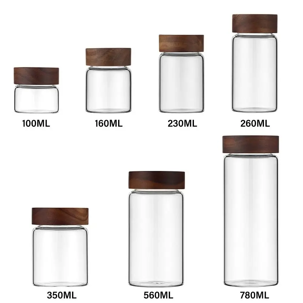 Transparent High Borosilicate Storage Tank With Lids Containers Acacia Wood Storage Pots Split Bottle Sealed Can Spice Jars