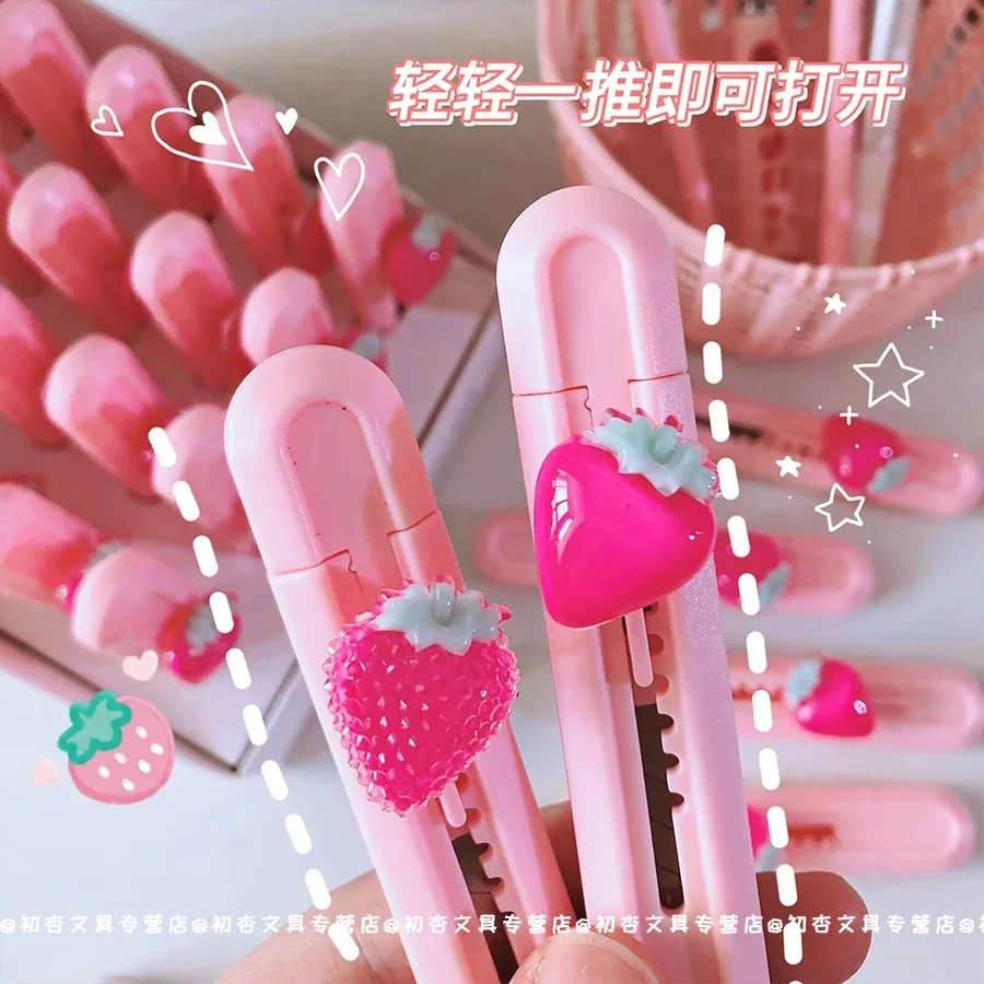 Cute Mini portable utility knife Kawaii Strawberry shaped utility knife Art Tools Maiden Heart Office supplies Student Art Knife