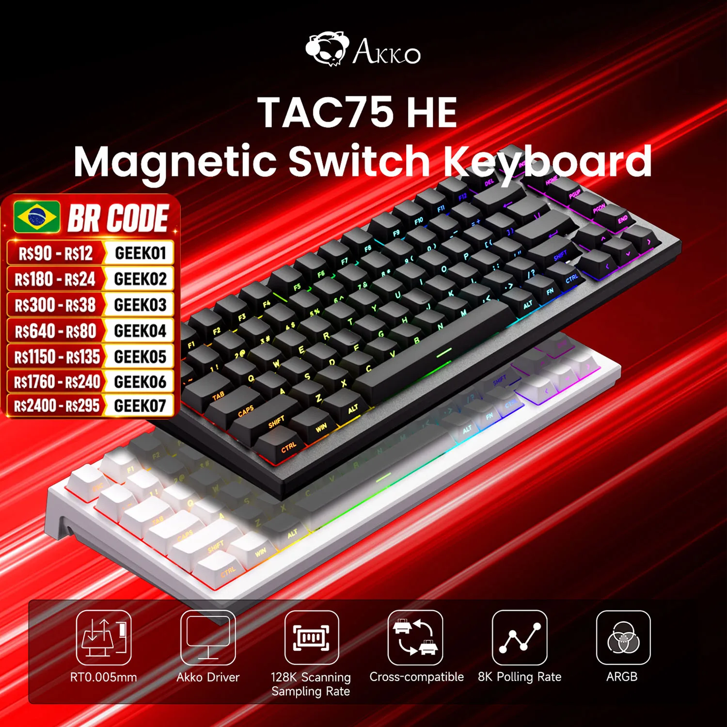 Foto detalhada de Akko tac75 he teclado de interruptor magnético 75% teclados para para bancada de manutencao B2B