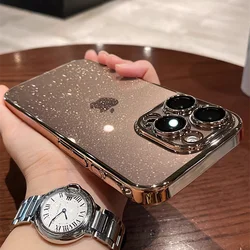Luxury Transparent Glitter Phone Case For iPhone 11 12 13 14 15 16 Pro Max Plus Electroplated Bumper Clear Shockproof Back Cover