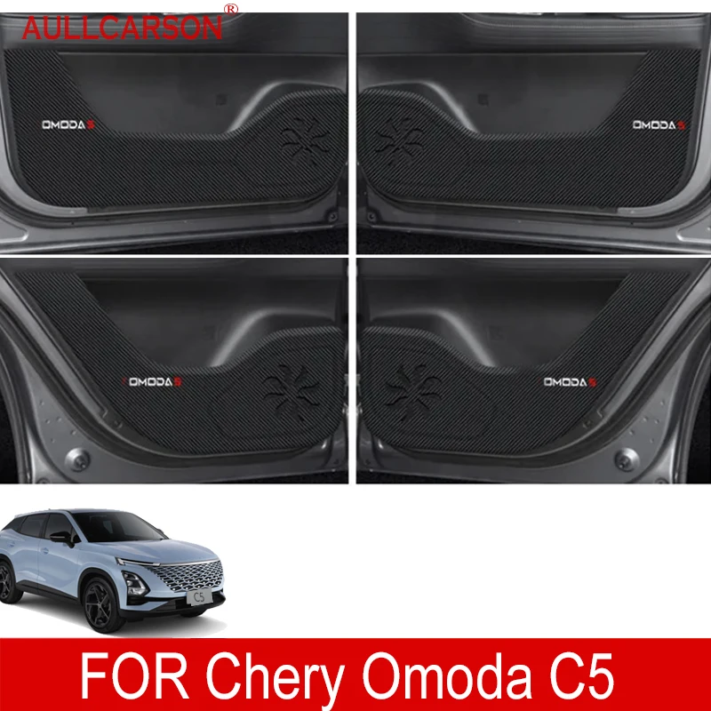 For Chery Omoda C5 5 FX 2023 2022 Leather Door Anti Kick Pad Protection Stickers Carbon Fiber Inner Edge Film Car Accessories