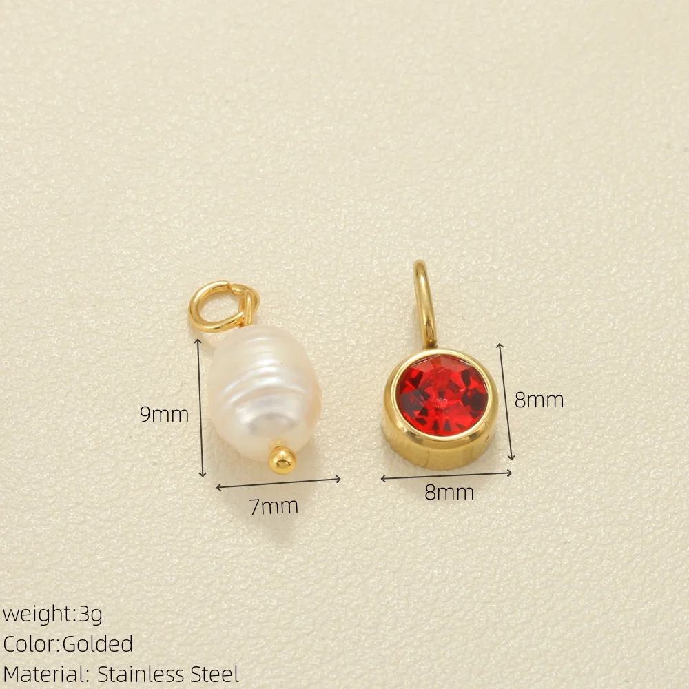2PCS Golden Stainless Steel Pendant Freshwater Pearl 12 Birthstone Pendants Can Be DIY Necklace Bracelet Women\'s Jewelry Gifts