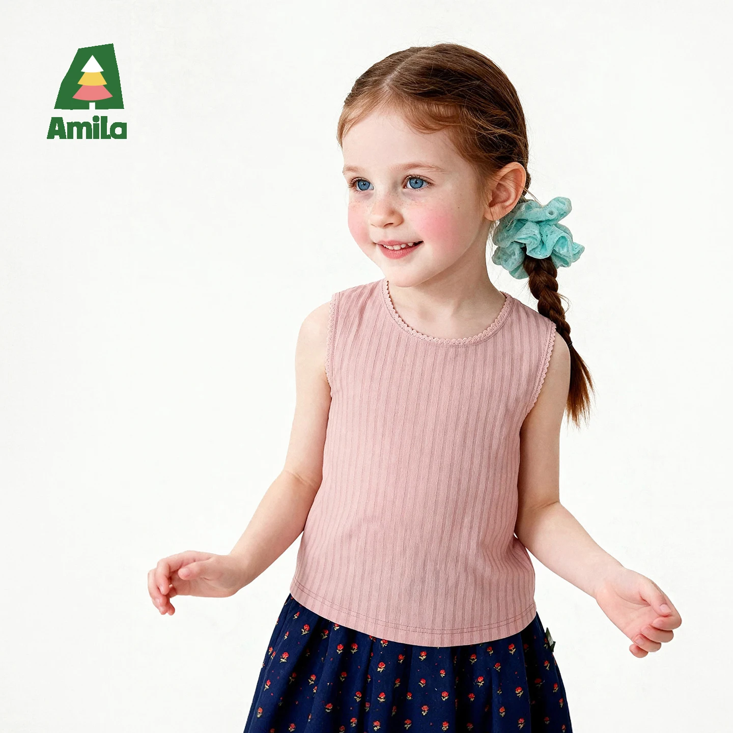 Amila 2026 Summer New Children's Vest Exquisite Lace Ribbed Multi-Color Versatile Basic Casual Daily Top Can Be Worn Outside
