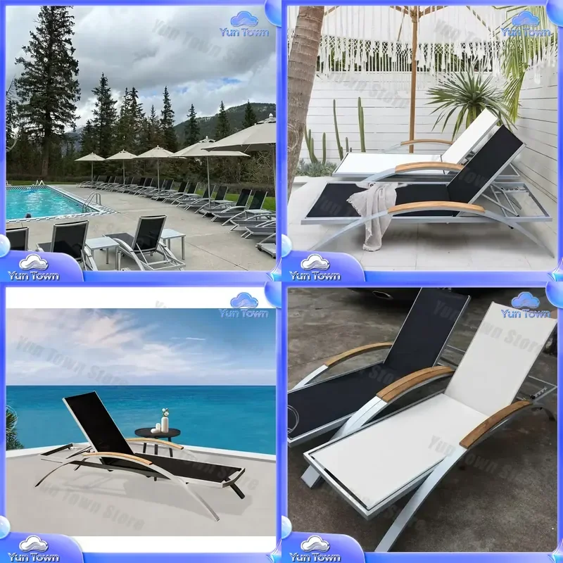 Aluminum Outdoor Sun Lounge Chair for Beach Poolside Resort Folding Chaise Lounger Mesh Back Portable Lightweight Sun Lounger