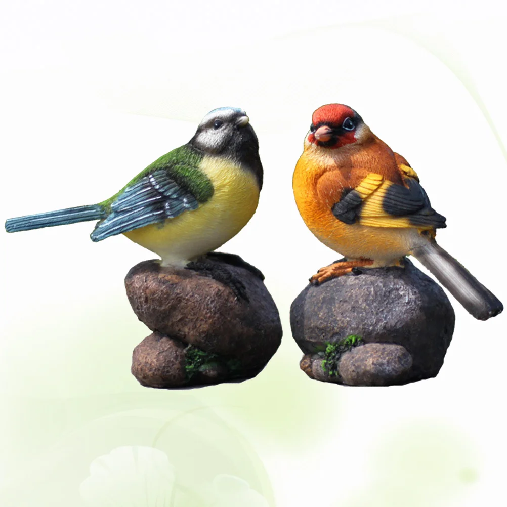 

2 Pcs Fake Birds Decor for Home Figurine Artificial Realistic Garden Ornaments Statues