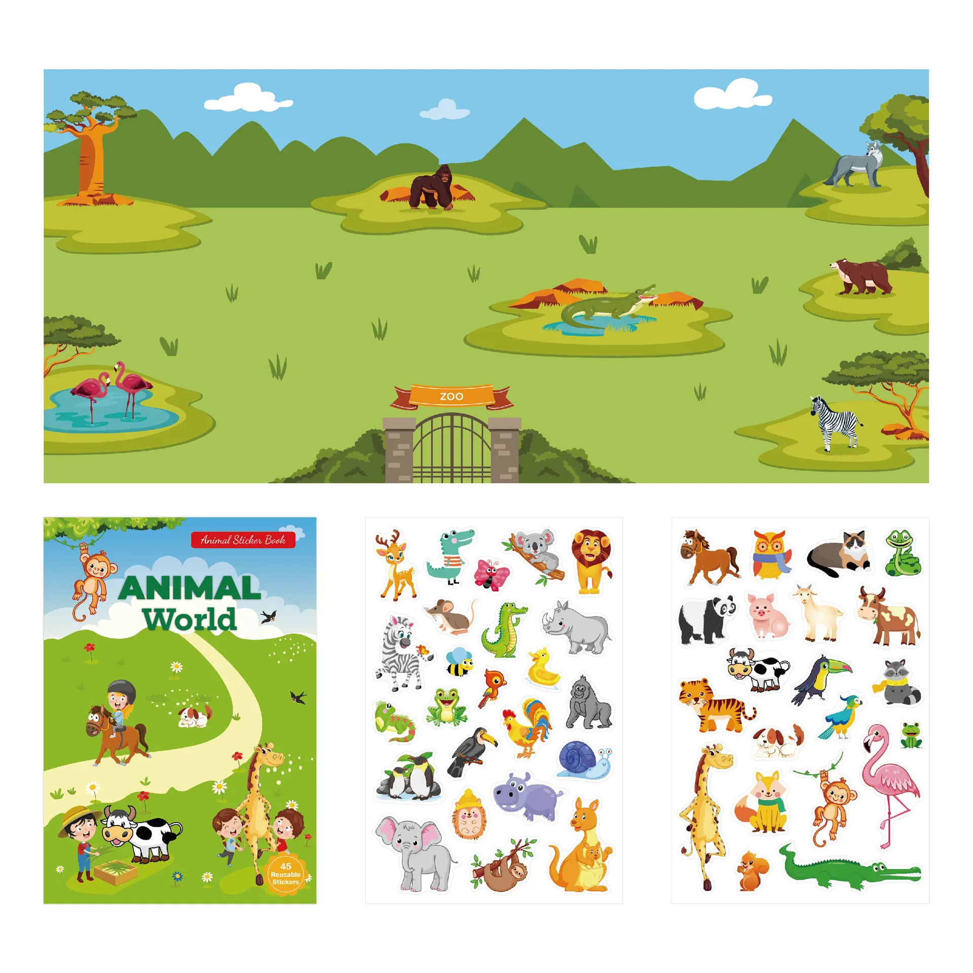 Waterproof DIY Sticker Book for Kids - Multi-Themed Creative Play, Reusable PVC Stickers, 17x24cm