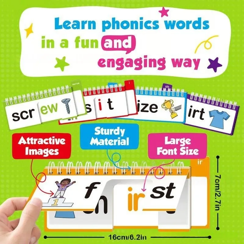 1 Set Phonics Flashcard & Word Family Workbook Flip Book Set, Interactive Educational Design, For Language Development