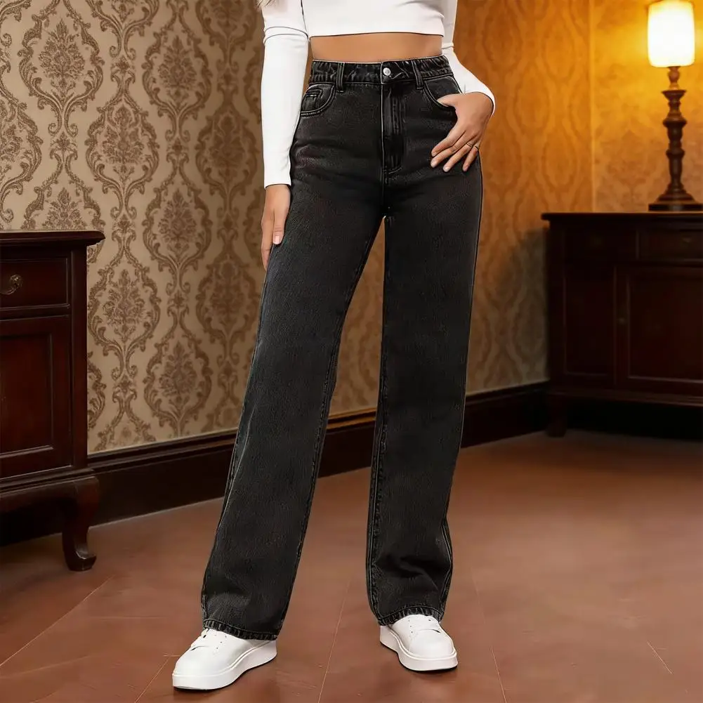 

Black Jeans Pants Women's Solid Color Pants High Waisted Pocket Street Fashion Daily Autumn Straight Leg Pants
