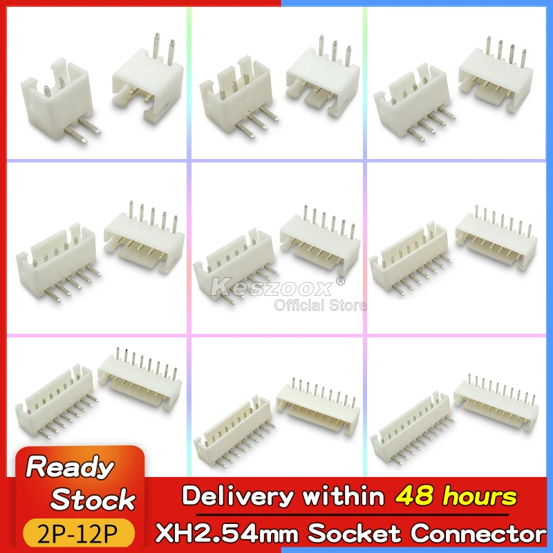 

Tcenofoxy JST 2.54mm XH2.54 Connector Horizontal Socket Terminals 2/3/4/5/6/7/8/9/10/12Pin SMD Header Connector