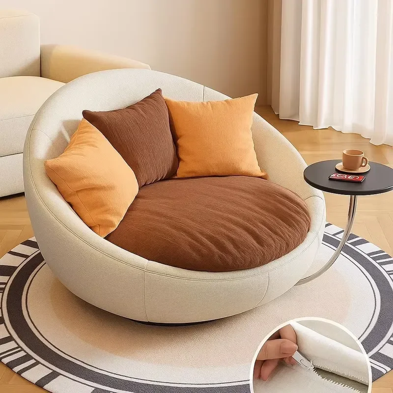 Multi-color Two-tone Chenille Lounge Chair Removable Washable Cover 360 Rotation Integrated Side Table Deep Seat Single Sofa