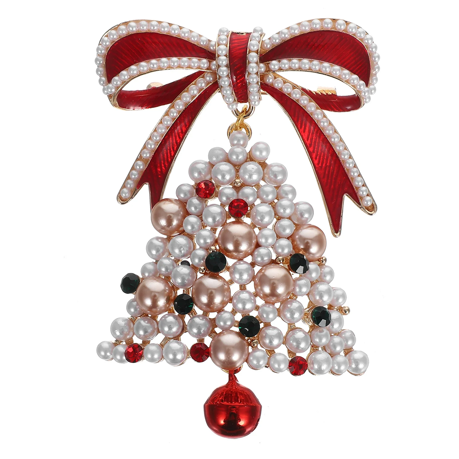 

Christmas Brooch Bowknot Bells Pearl Crystal Alloy Holiday Pin Party Lapel Pin Accessories Hat Decors Cute Pins