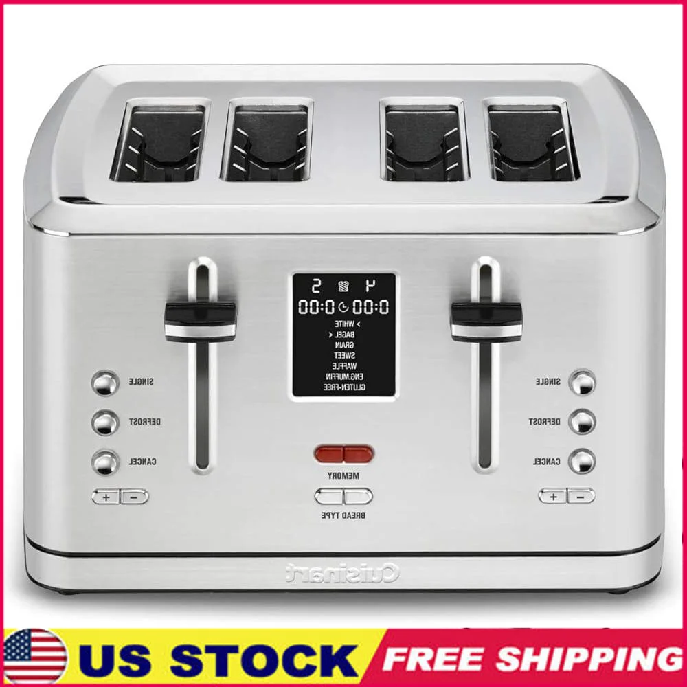 4-Slice Digital Toaster Stainless Steel Multiple Toasting Functions MemorySet Control 7 Shade Dial High Lift Lever Removable