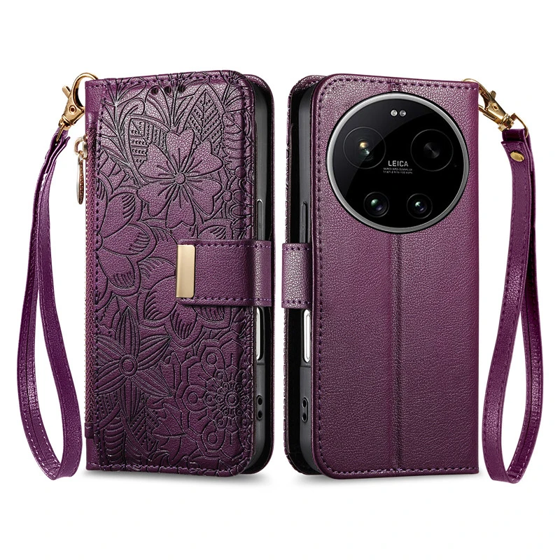 

embossing leather Cover For Xiaomi 15 17 Ultra 15T 15S Pro Max Magnetic button shockproof many card Slot Wallet phone Case