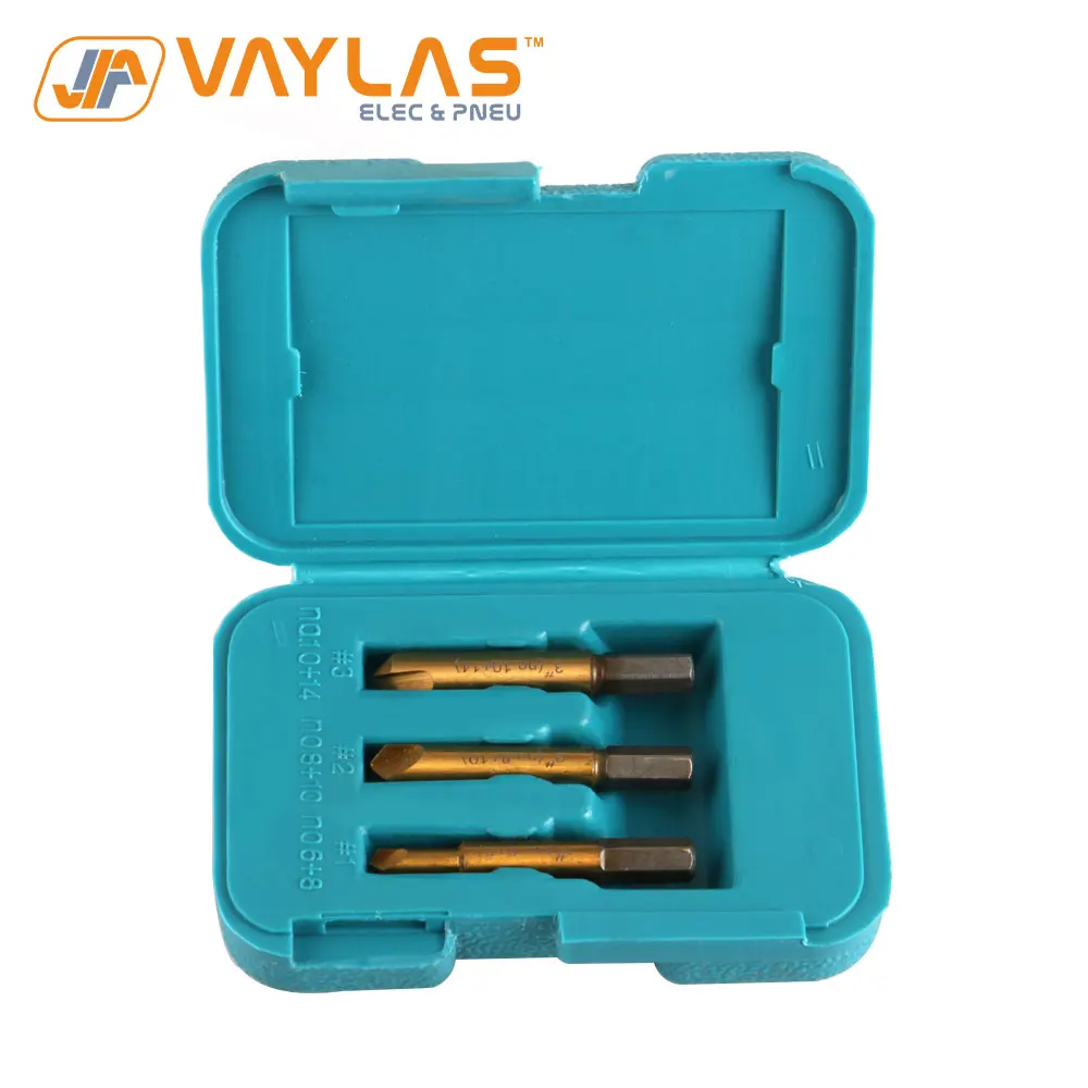 3Pcs High Speed Steel Hex End Screw Extractor Drill Bits Guide Set Easy Out Bolt Screw Removing Tool Ti-Coated Plastic Case