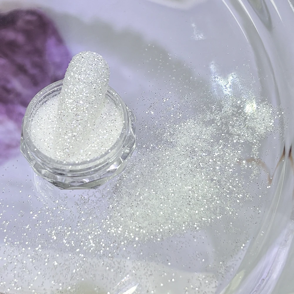 1,5 g/Glas weißes Zucker-Nagelpulver, funkelnder, glänzender Diamantstaub, Sand, Süßigkeiten, Mantel, Nägel, Pullover-Design, glänzendes Glitzer-Zuckerpulver