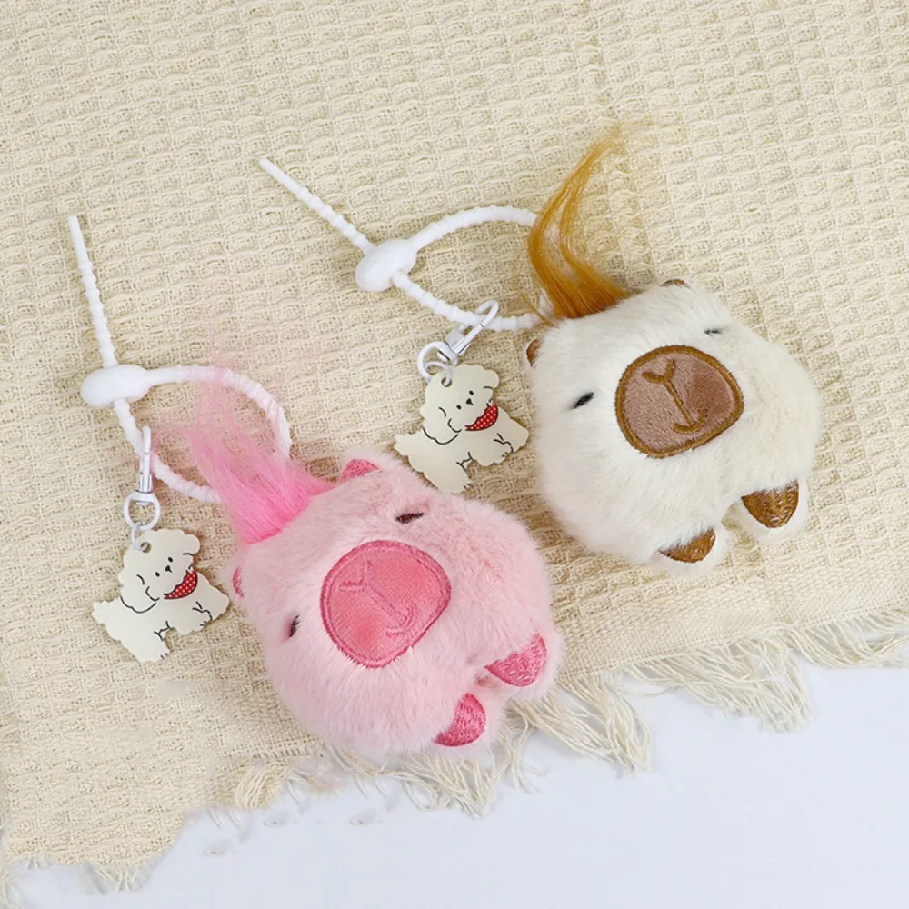 Long Hair Squeeze Capybara Pendant Plush with Dog Keychain Squeak Capyara Doll Keyring Stuffed Toy Squeezing Capyara Keychain