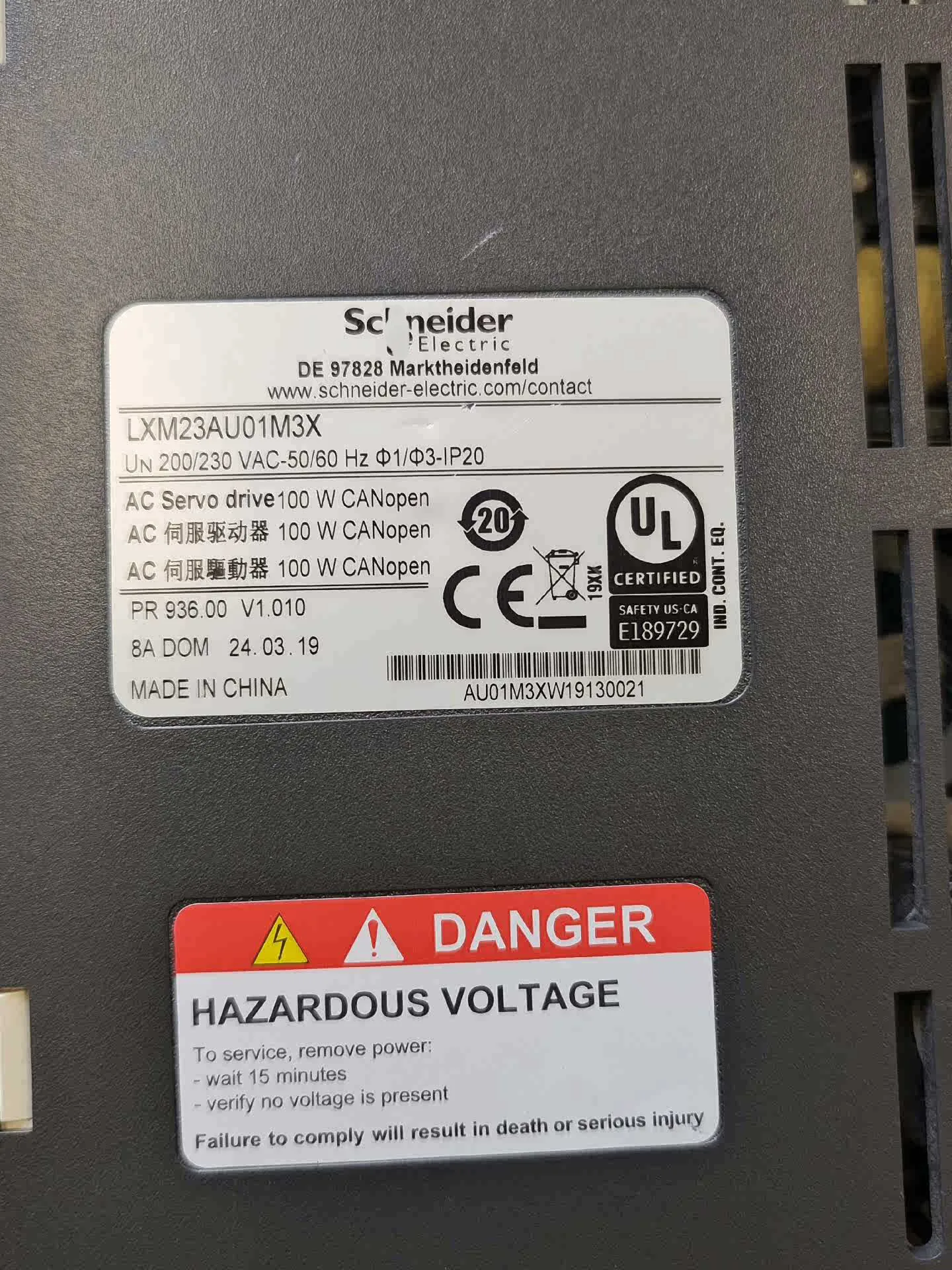 Сервопривод LXM23AU01M3X для Schneider