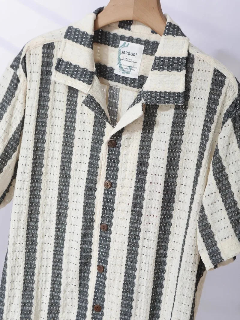 

Unique Hook Knit Process Vintage Cuban Collar Loose Men's Short Sleeve Shirt Breathable Summer Fashionable Casual Shirt