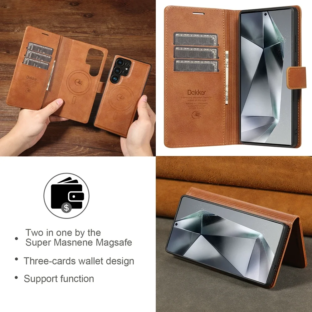 2-in-1 Magnetische Lederhülle für Samsung Galaxy S26 S25 Ultra S24 Plus S23 + S25Ultra Kabelloses Laden Kartenfach Handyhülle – Detail 10