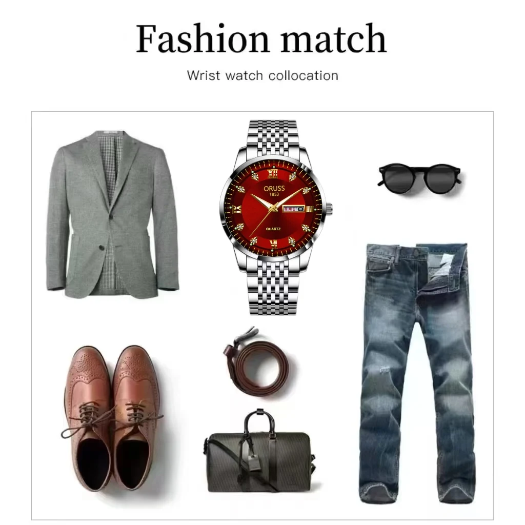 ORUSS оригинальные элитные роскошные мужские часы светящиеся часы для мужчин часы модные наручные часы из нержавеющей стали водонепроницаемые кварцевые