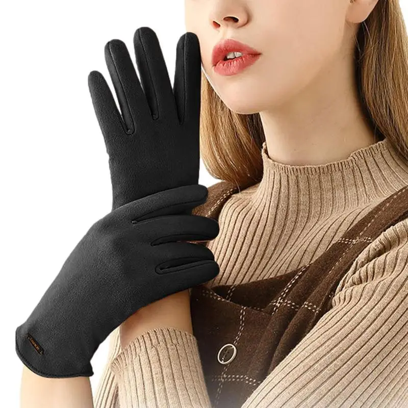 Full Finger Fleece Gloves For Women Winter Touch Screen Cycling Glove Windproof Warm Bike Mittens For Cycling Bicycle Equipment