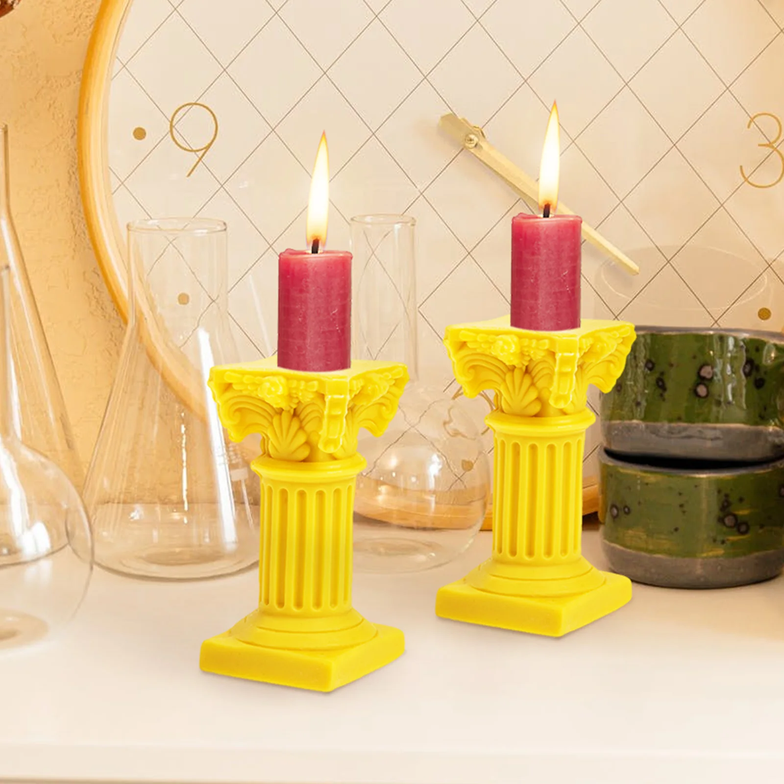 

10Pcs Roman Column Holders Practical Resin Candleholders Miniature House Desktop Decorations Photo Props