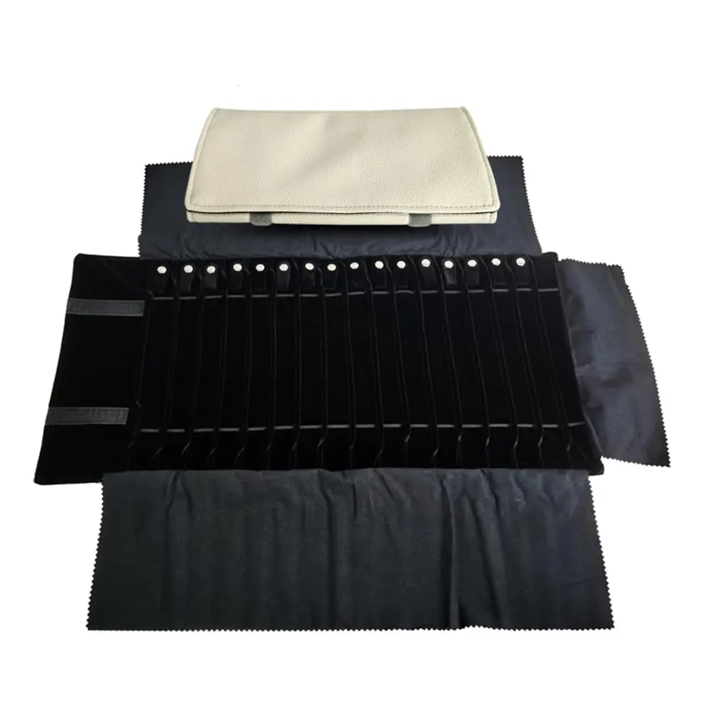 حقيبة تخزين للسفر على شكل قلادة آمنة غير قابلة للتشابك، حامل 16 سلسلة (بولي يوريثان رمادي ومخمل أسود) #2