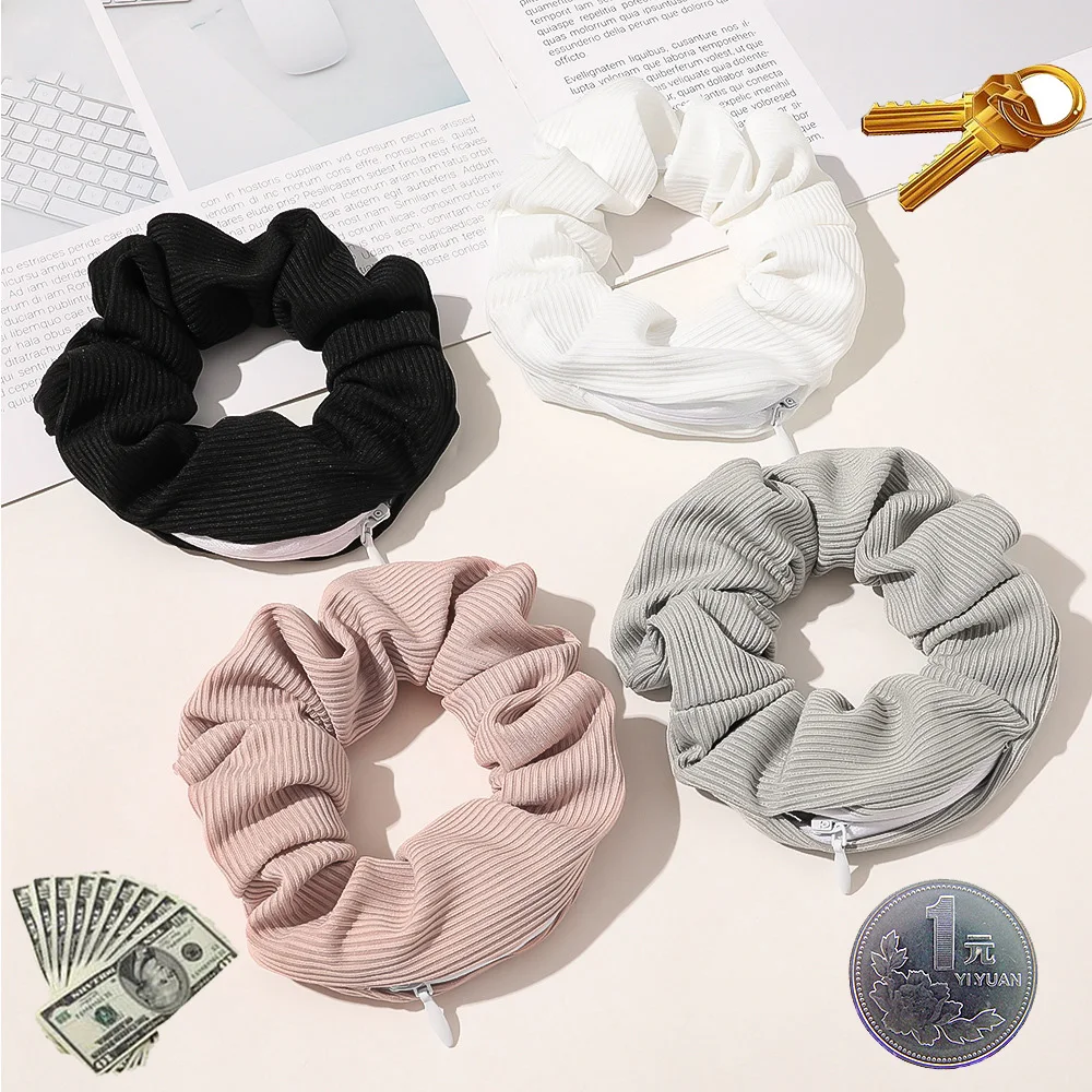 New Multi-Functional Velvet Zipper Hair Tie Also Serves As Hidden Storage Perfect For Stashing Cash Keys Coins Small Items Gifts