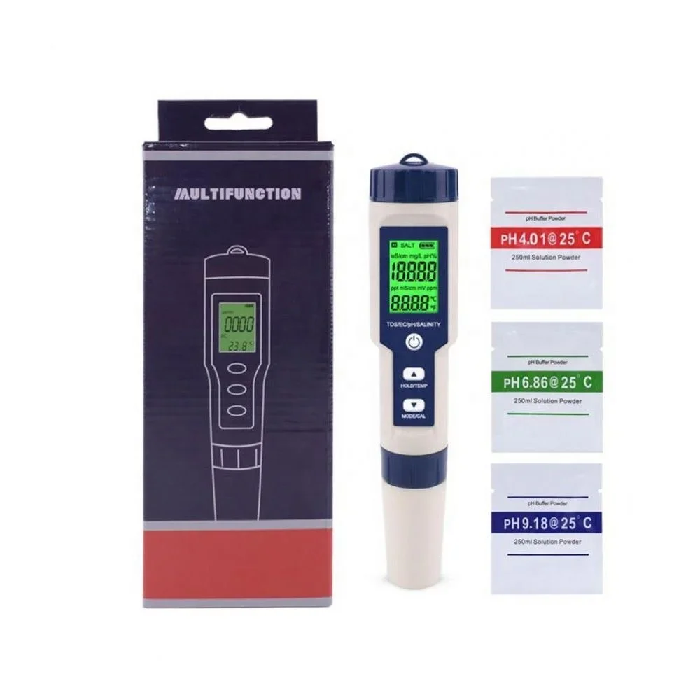 

High Quality PH Meter 5 in 1 PH TDS EC Temperature Meter Water Quality Test Pen With Backlight