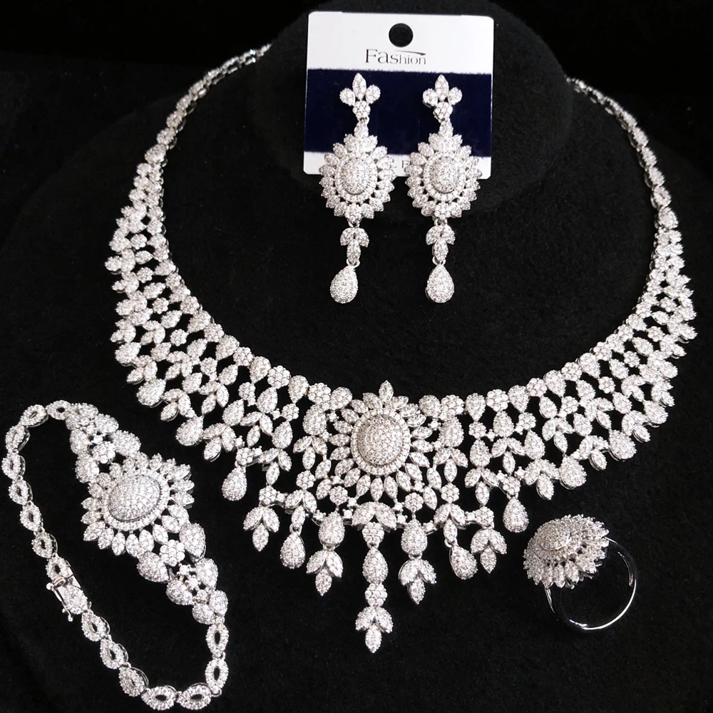 

GODKI Bicolor 4Pcs Jewelry Sets African for Women Wedding Luxury Indian Jewelry Set Cubic Zirconia Dubai Bridal Jewelry Set 2020