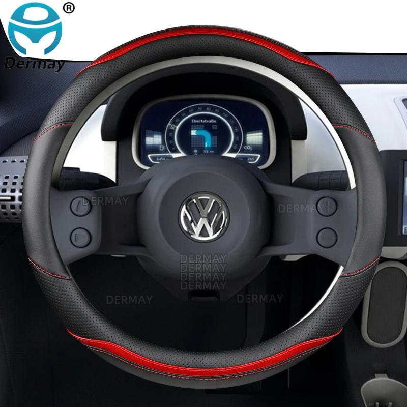 for Volkswagen VW UP! Cross UP! UP GTI E-up DERMAY Car Steering Wheel Cover Carbon Fibre PU Leather Auto Accessories