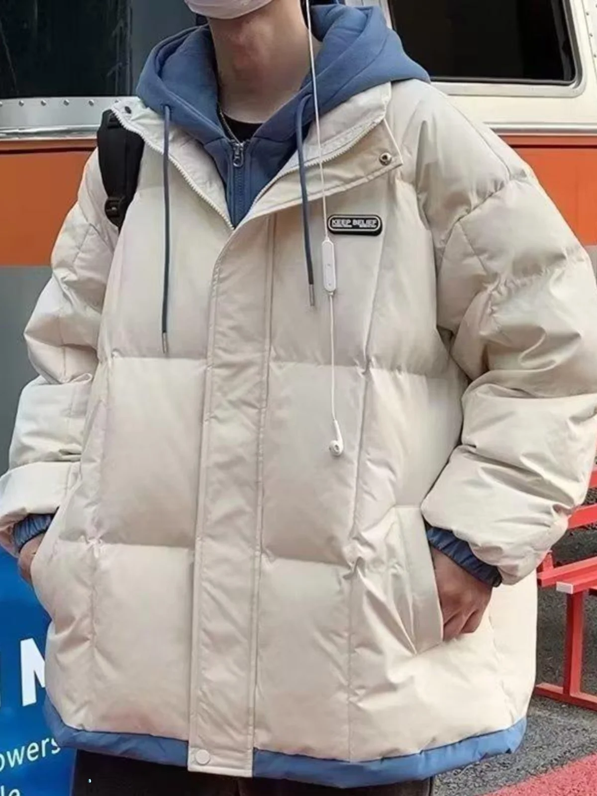 

Thickened Hooded Men's Cotton Jacket Bread Style Coat Warmth Youth Fashion Long Sleeve Zipper Closure Color Winter Oute...