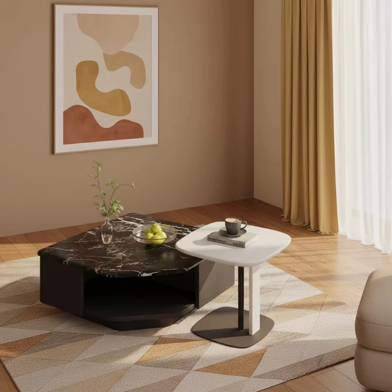 Modern luxury slate coffee table, Italian minimalist style home furniture, living room sofa, small side table, corner table