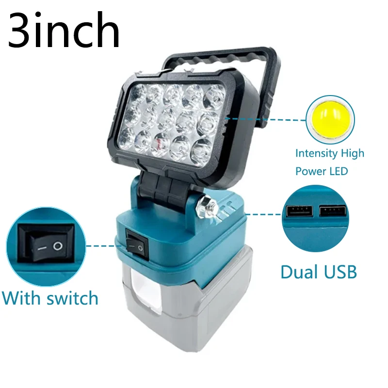 

Беспроводные светодиодные рабочие фонари для аккумулятора Makita18V, портативный фонарик, прожектор с двумя портами USB для мастерской, аварийный