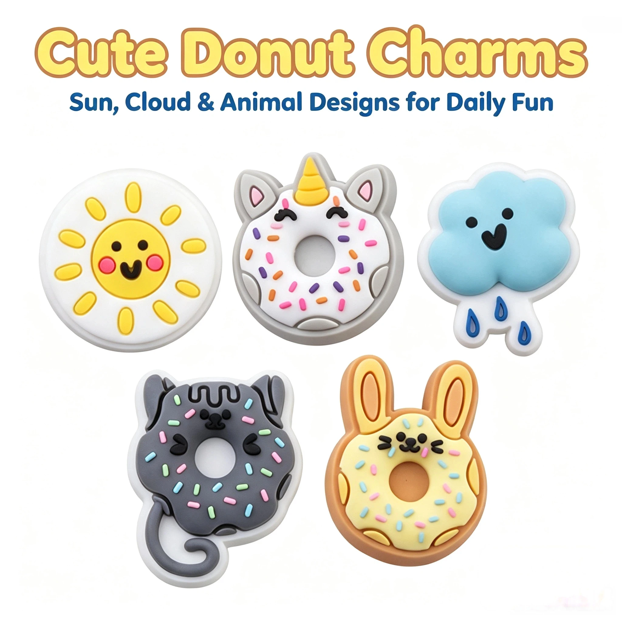 1-10PCS Cute Donut Cloud Sun PVC Shoe Charms Garden Shoes Accessories Adult Designer Sandals Shoes Decoration Party Xmas Gifts