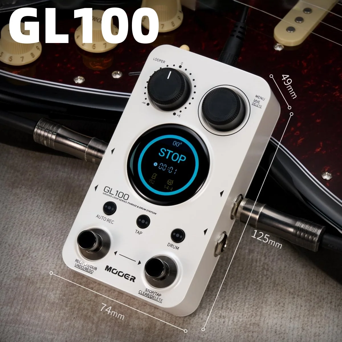 Pedal de guitarra MOOER GL100: máquina de tambor y bucle estéreo, pantalla táctil de 1,3 ", grabación automática, ranura para memoria 100, con dos interruptores de pie multiusos